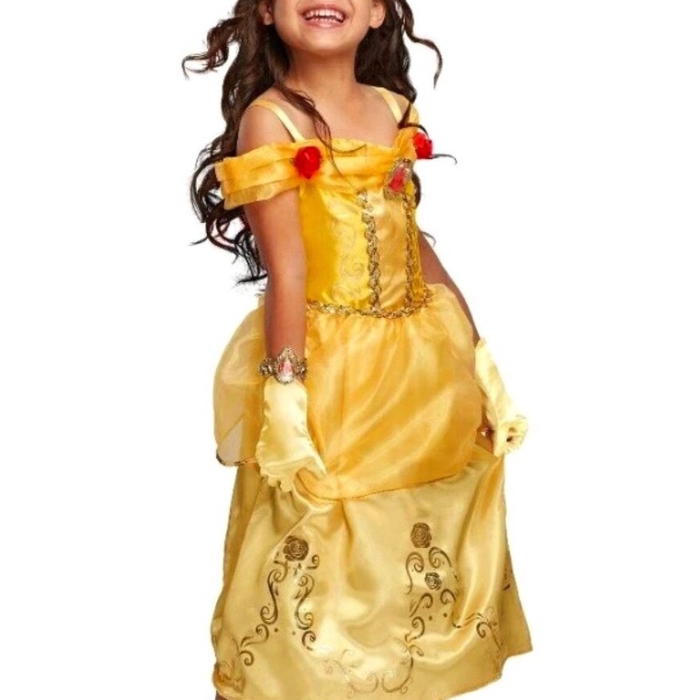 Disney Belle Golden Princess Costume for Kids dress up play small 4-6X